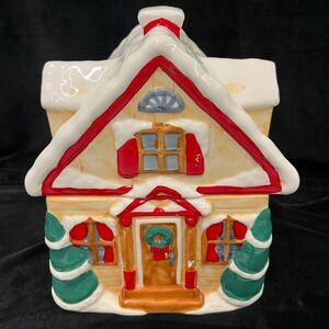 Vintage Christmas cottage cookie jar